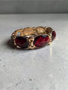 Gold-Tone Bracelet with Deep Red Faceted Stones